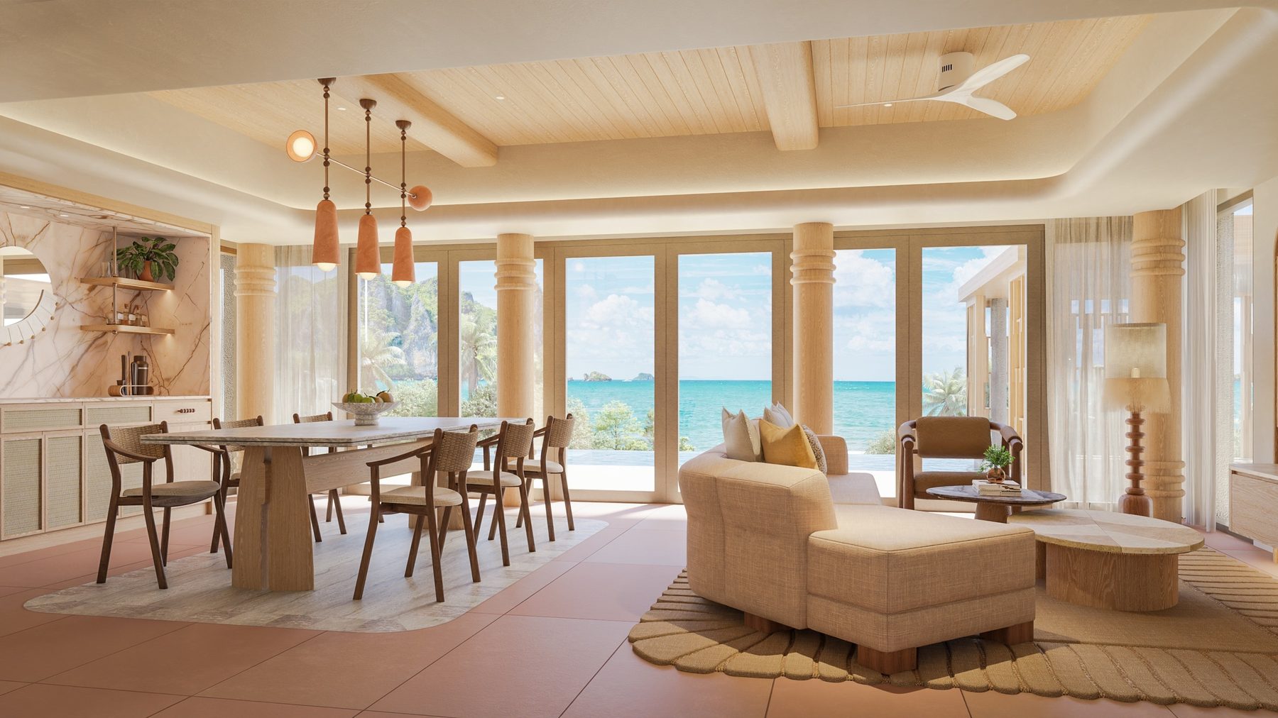 Centara Reserve Krabi — гостиная виллы с видом на море (визуализация)